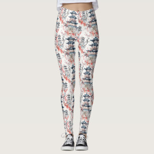 Legging Chinoiserie Pagode Azul Floral Rosa Blossom