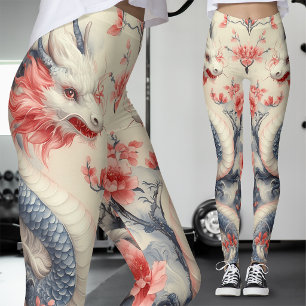Legging Chinoiserie Sakura Dragão   Floral Rosa Suave