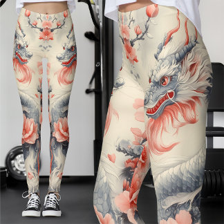 Legging Chinoiserie Sakura Dragon | Slate & Pink Art