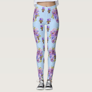 Legging Chique Azul Pansy Pernas Florais