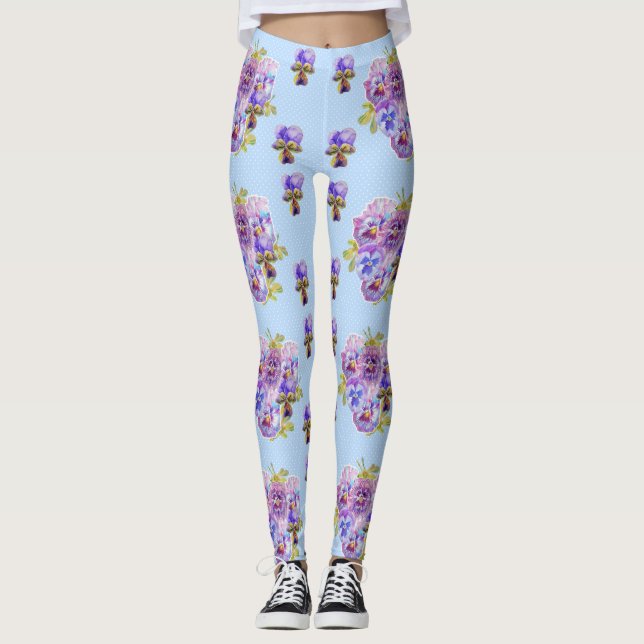Legging Chique Azul Pansy Pernas Florais (Frente)