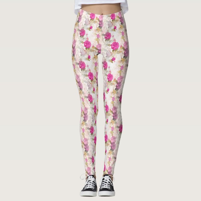Legging Chique de Vintage Elegante Rosas roxos (Frente)