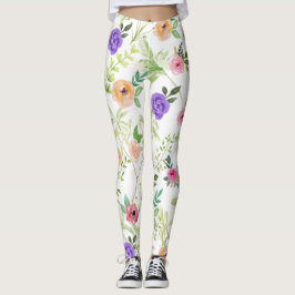 Legging Chique Floral Rosa Amarelo-Amarelo-Púrpura Flores