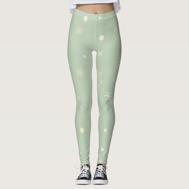 Legging Christmas Holiday Aesthetic Snowflake Moss Green (Frente)