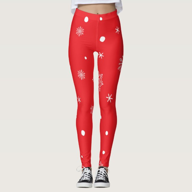 Legging Christmas Holiday Aesthetic Snowflake Red (Frente)
