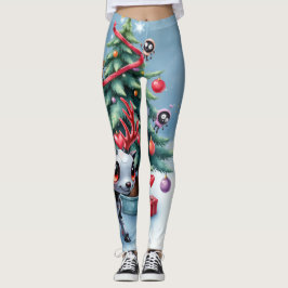 Legging Ciberpunk Reindeer bonito com Árvore de Natal