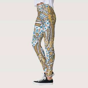 Legging ciclamen azul arte nova flor botânica