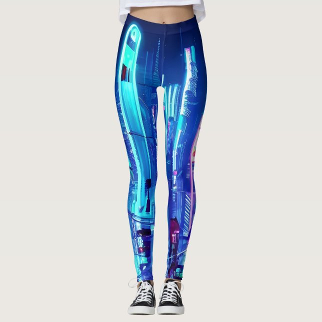 Legging Cidade Neon Futurística Cyberpunk (Frente)