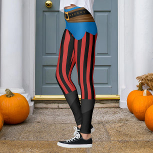 Legging Cintura de Pirata Vertical Preta Vermelha