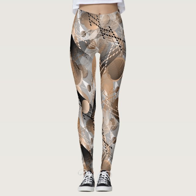 Legging Cinza, abstração marrom. (Frente)
