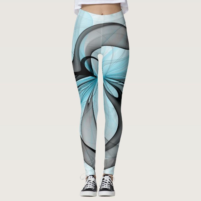 Legging Cinza Antracite Arte Fractal Azul Moderna (Frente)