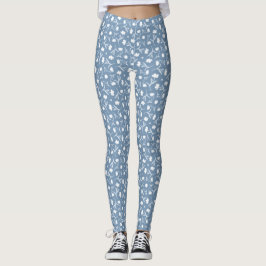 Legging Cinza Azul Branco Liberdade Padrão Floral Elegante