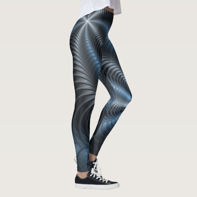 Legging Cinza Azul Plástico Arte Fractal 3D Abstrato (Direita)