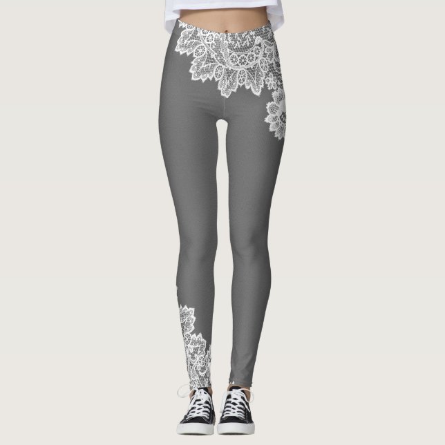 Legging Cinza com acento branco do laço (Frente)