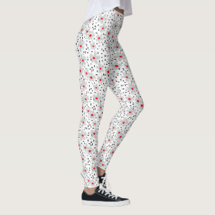 Legging cinza com flores vermelhas em fundo branco retrô