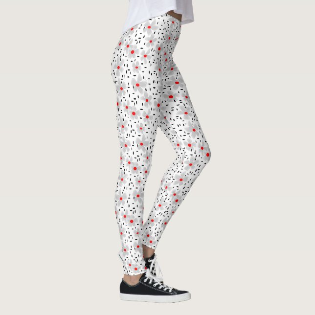 Legging cinza com flores vermelhas em fundo branco retrô (Direita)