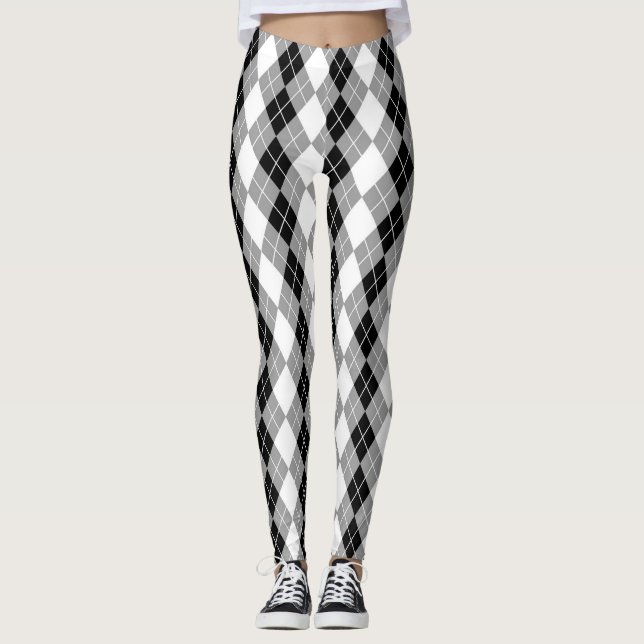 Legging Cinza de Diamante de Argyle Branco Negro (Frente)