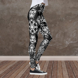 Legging Cinza de Flor Dot Mandala e Preto