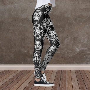 Legging Cinza de Flor Dot Mandala e Preto