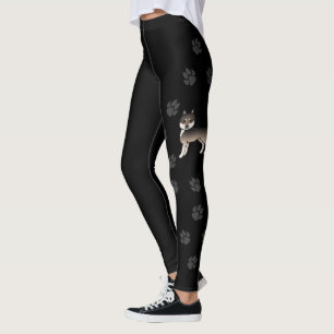 Legging Cinza de Lobo Escuro Siberiano Husky Cartoon Cão e