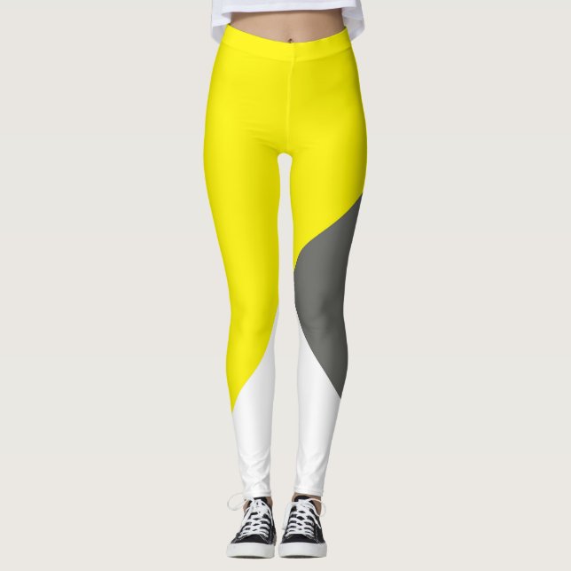 Legging Cinza de Minimalismo de abstrato Art Amarela (Frente)
