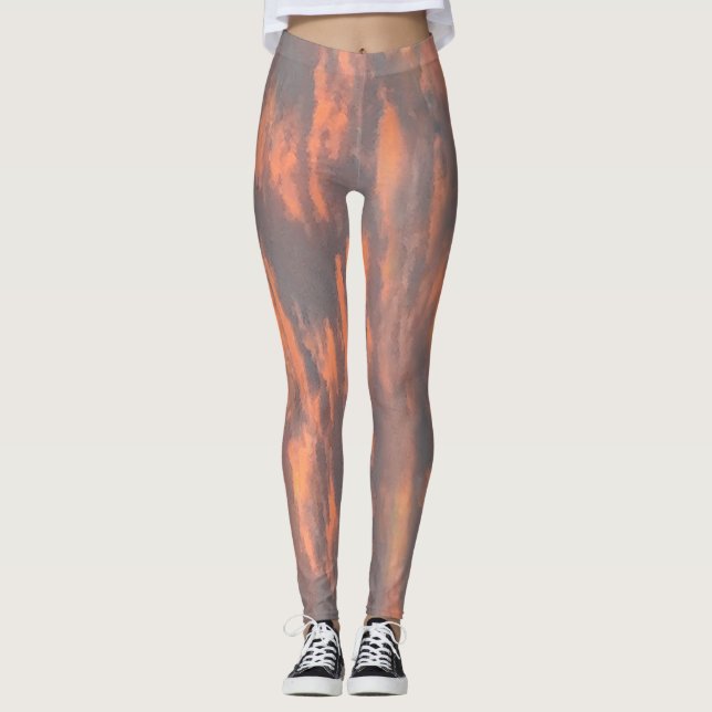 Legging Cinza de Pêssego de abstrato Impressão Legal (Frente)