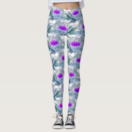Legging Cinza e padrão de flores roxas