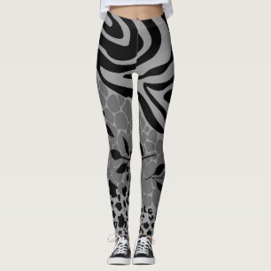 Legging cinza e preto-de-leopardo