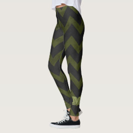 Legging Cinza escura do exército verde-vintage chevron Mon