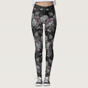 Legging Cinza Escura Raven Evermore com Rosas e Hawkmoths