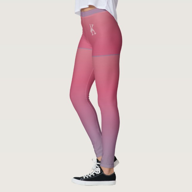 Legging Cinza Gradiente Rosa Púrpura, Curto, Monograma Per (Esquerda)