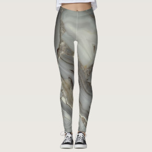 Legging Cinza Marble com Caráter de Desenho de Veia Dourad