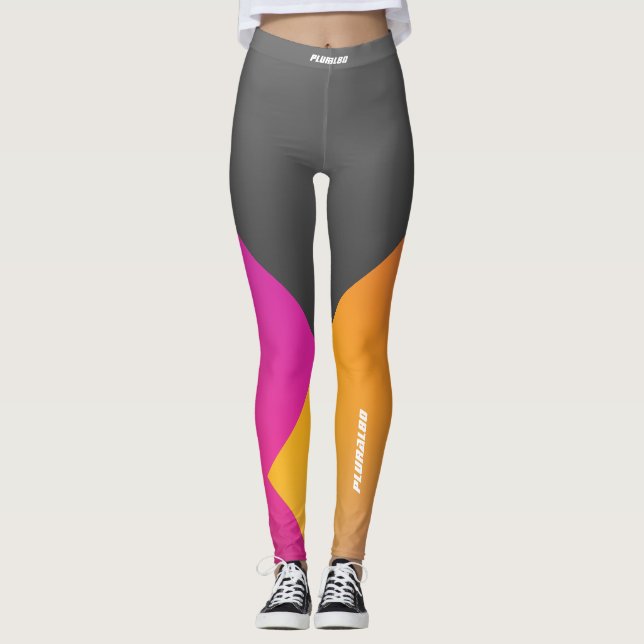 Legging cinza monograma, na moda, cor-de-rosa-amarelo (Frente)