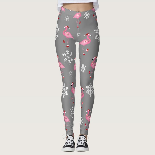 Legging cinza natal santa claus flamingo (Frente)