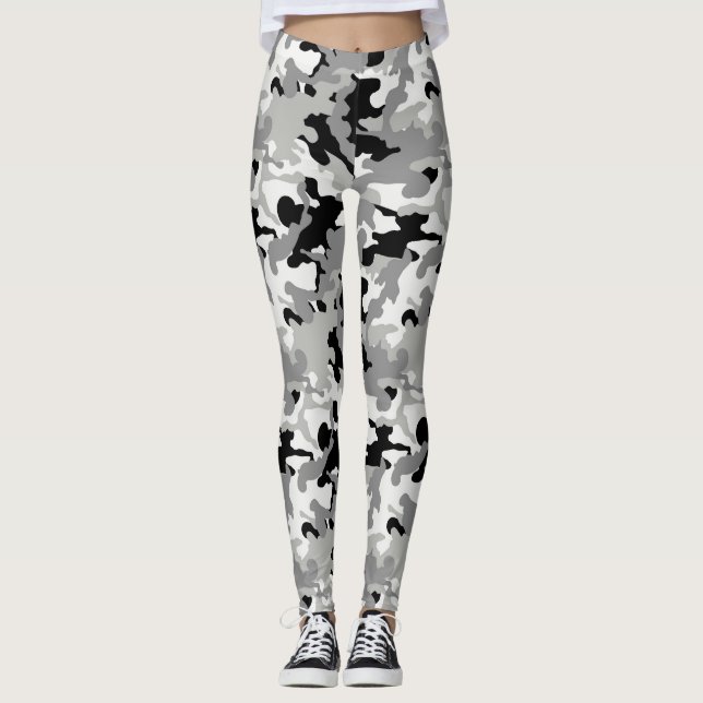 Legging Cinza Negra e Camo Branco - Perna (Frente)