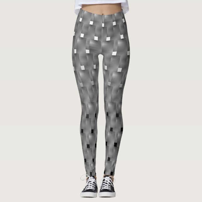 Legging cinza, retângulos, quadros preto e branco (Frente)