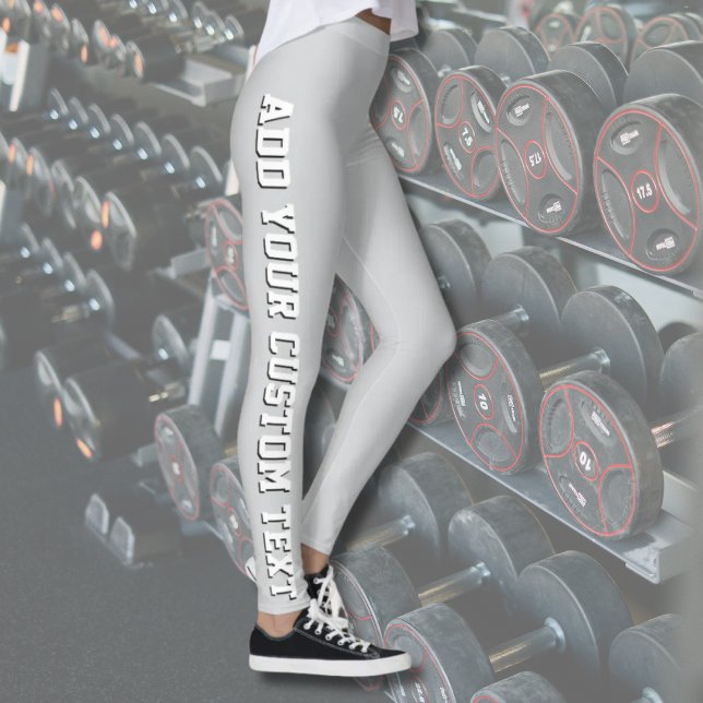 Legging Cinza Suave Texto Personalizado Vertical (Criador carregado)