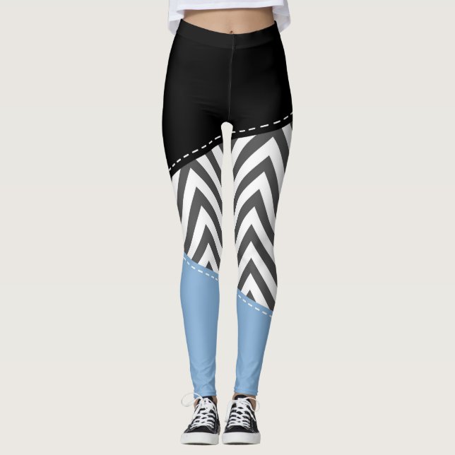 Legging Cinza Zigzag, Cinza Chevron, Zigzag Patterno, Azul (Frente)