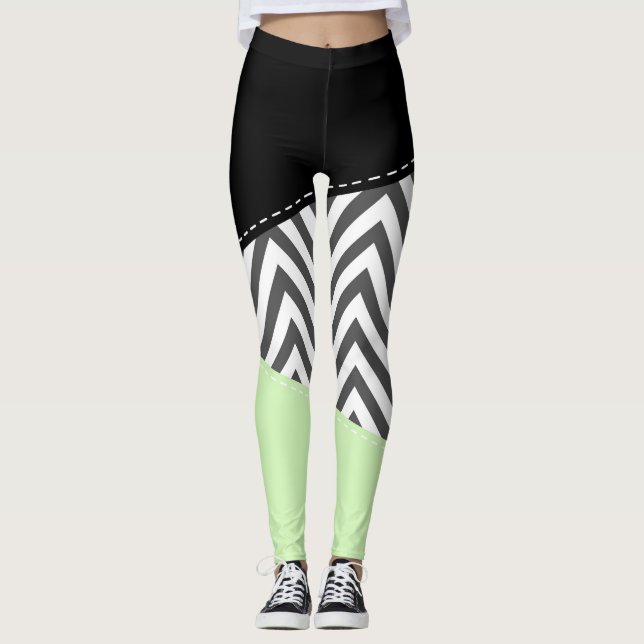 Legging Cinza Zigzag, Cinza Chevron, Zigzag Patterno, Casa (Frente)