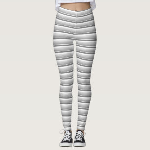Legging Cinzas de Faixa Horizontal e Padrão Branco