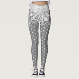 Legging Cinzas de rendas cerâmicas e flocos de neve