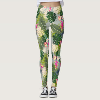 Legging Cinzas de Verão de Folhagem Tropical