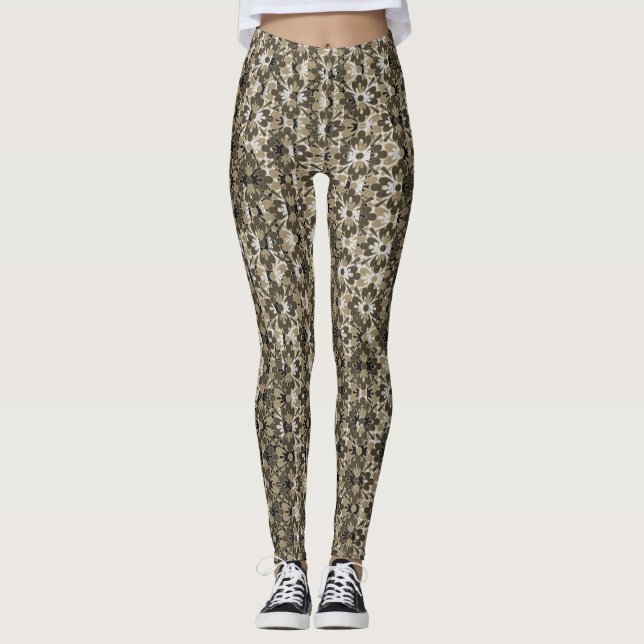 Legging Cinzas e flores pretas (Frente)