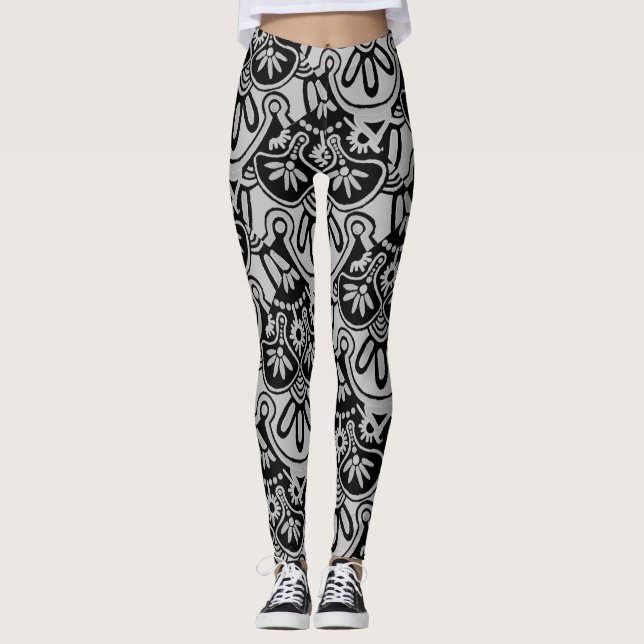 Legging Cinzas e Impressões pretas (Frente)