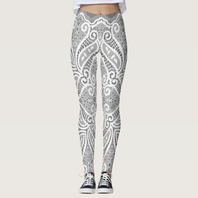Legging Cinzas e legendas de rendas (Frente)