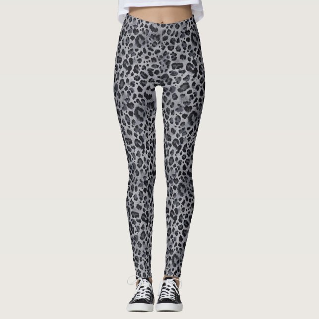 Legging Cinzas e leggens de impressão do Leopardo Negro (Frente)