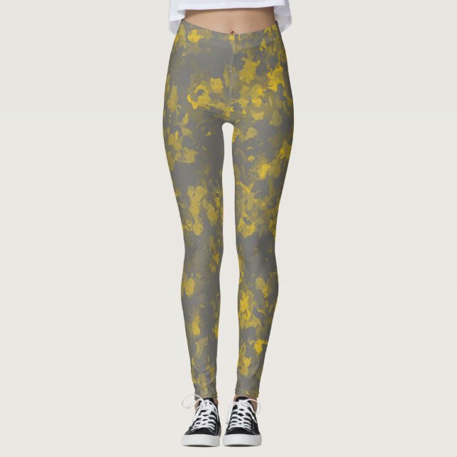 Legging Cinzas e Placas de Tinta Amarelas (Frente)