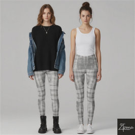 Legging cinzas e xadrezes brancas