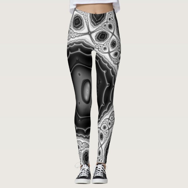 Legging Cinzas/Leggens de Arte Fractal Preta (Frente)