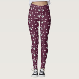 Legging Cinzas modernas e estrelas Na moda borgonhetas